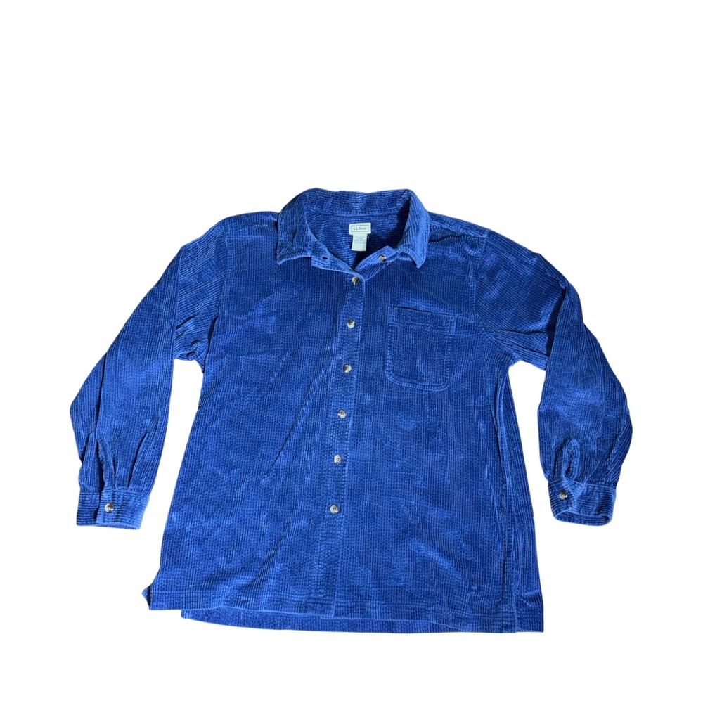 LL Bean Blue Corduroy Button Down Shirt Womens Large Long Sleeve Cotton Gorpcore